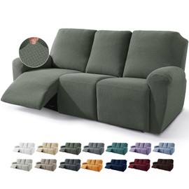 JIVINER 8-Piece Recliner Sofa Covers Stretch Jacquard Couch Covers for Reclining Slipcovers for Living Room 3 Cushion Soft Recliner Protector with Pocket (Sofa Recliner, Army Green)