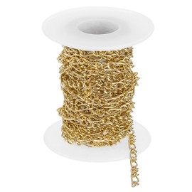 sourcing map 16.4Feet Aluminum Link Chain, Link Cable Chain Twist Oval Plated Chain Bulk Craft Making Chain Roll for DIY, 5x4x1mm, 3:1(S:L), Gold