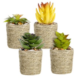 Aeaocvo 4 Packs Fake Succulents in Pots, Mini Artificial Succulants for Home Office Decor, Small Faux Succulents Plants for Desk, Shelf, Bathroom, Bedroom Decoration