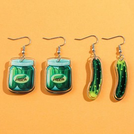 Funny Sauce Bottle Pickle Earrings Cute Cucumber Drop Dangle Earrings for Women Simulated Cartoon Salad Dressing Bottle Earrings Christmas Jewelry Gift-Set B