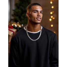 Male Stainless Steel Flat Byzantine Chain 30 inch Long Chain Necklace Silver 8mm Necklace Men Women