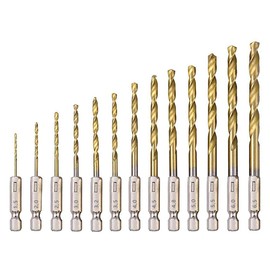 Metal Drill Bit Set, 13 Pieces HSS Twist Drill Bit Set, High Speed Titanium Coated Steel, Heat-Resistant, 1.5 mm - 6.5 mm, for Drilling Wood, Metal, Plastic
