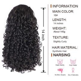 AISI BEAUTY Black Curly Ponytail Extension Drawstring Ponytail for Black Women 14 Inch Fake Pony Tail Synthetic Ponytail with 2 Clips in(Jet Black)