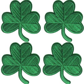 4 Packs Irish Clover Embroidered Patches St. Patrick's Day Clover Sewing on Patches Dark Green Embroidered Emblem Lucky Shamrock Iron Sew on Ireland Patch for Clothes Bag Hat Crafting Projects