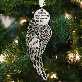 Yueshop Christmas Memorial Baubles, “I Have An Angel Watching Over Me” Round Shape Design Angel Wings Shaped Pendants Christmas Tree Ornaments Hanging Decoration (Mum & Dad)