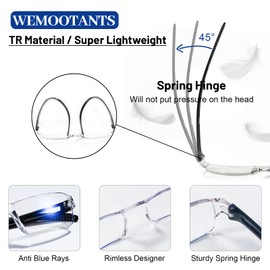WEMOOTANTS 4 Pack Blue Light Blocking Reading Glasses for Men Clear Frame Rimless Computer Reader Glasses 2.5 (Black)