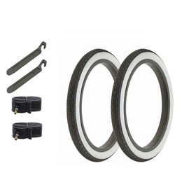 ALTALINE Bicycle 16" x 1.75" Black/White Side Wall 2 Tires W/Tubes & Nylon Levers AL-1160 Slick Bike Style | (Two Tire) + (Two Standard Tube) + (Two Nylon Lever)