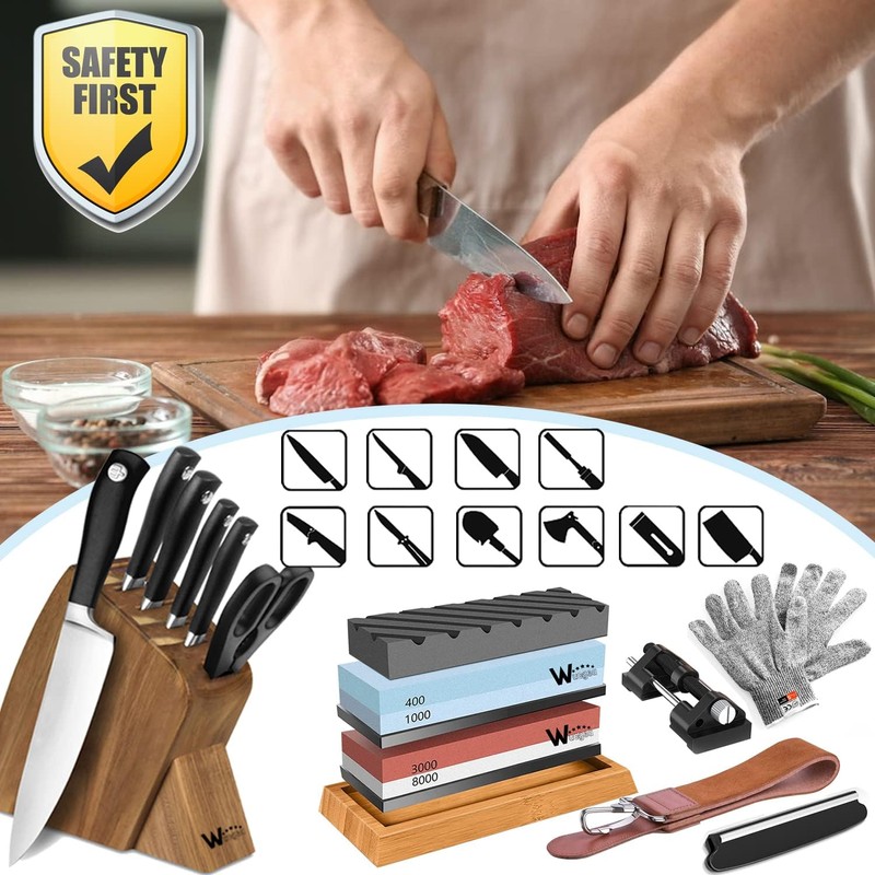 Knife Sharpening Stone Kit – 400/1000 3000/8000 Grit Wet Kitchen