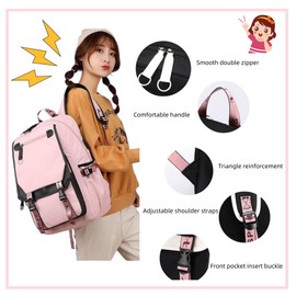 School Backpack for Girls Color-block School Bag with Lunch Box Pencil Case Set 3PCS Girls Backpack for School Kids Bookbag with USB Charging Port