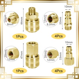 Mikqky Pack of 10 Euro Compressed Air Coupling, 1/4 Inch Air Connection Quick Coupling, Compressed Air Coupling 1/4 Inch Bsp Quick Coupling, Compressed Air Quick Coupling Male Thread, Quick Coupling