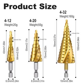 tiyiyok 3-Piece Step Drill Metal, 4-12/20/32 mm, Stainless Steel Drill, HSS Drill Bit for Precision Drilling in Metal, Wood, Stainless Steel, Plastic, Versatile Drill Set