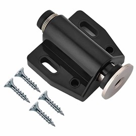 Push to Open Door Catch Black Double Magnetic Pressure Touch Release Catches Latch for Open and Close The Door with a Single Push Including Fixing Screw - Pack of 4