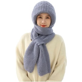 Hooded Scarf Women'S Plush-Lined Acrylic Balaclavas Hood Scarf Hat Windproof Integrated Ear Protector Fashionable Winter Cap E
