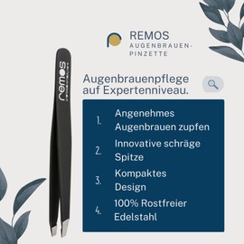 Remos Slanted Tip Eyebrow Tweezers Stainless Steel 9 cm Colour Coated Black