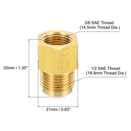 PATIKIL 1/2 SAE Male x 3/8 SAE Female Brass Flare Tube Fitting, 3 Pack Pipe Fitting Reducer Gas Adapter Hex Coupling with Tape for Plumbing HVAC Fuel Oil Air Natural Gas Line Connection