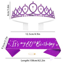60. Geburtstagsdeko Mädchen Geburtstag Prinzessin Krone Königin Tiara Geburtstag Schärpe 60th Geburtstag Kuchen Toppers Zahl Kerzen Ballons Dekoration Set für 60 Jahre Alte Geburtstagsparty Zubehör