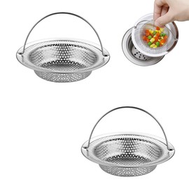 PSOWQ Sink Strainer with Handle (11 x 8 x 2 cm), Stainless Steel Drain Strainer Kitchen Sink, Sink Strainer Anti-Clogging Protection Kitchen Drain Sink Pack of 2