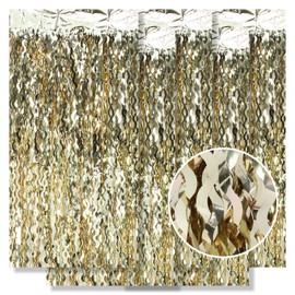 Ohiyoo 5 Pack Wavy Champagne Gold Foil Curtain Backdrop 3.2ft x 6.6ft Wavy Tinsel Foil Fringe Curtains Streamer Backdrop Photo Booth Props for Mermaid Birthday Decoration