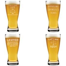 MIP 15 oz Beer Pilsner Glass Gift Set of 4 Lawyer Collection