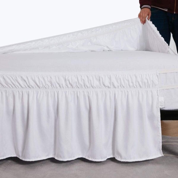 LUKKC Ruffled Solid Bed Skirt Valances,Wrap Around Style,small/double/single/king Size Elastic Bed Wrap Ruffles Bed Skirt 40CM Drop (Color : A, Size : 100x200cm+38cm)