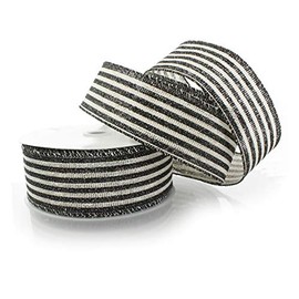 Ribbon Traditions Narrow Farmhouse Stripes Burlap Wired Ribbon 2 1/2" By 10 Yards - Black/Off-White