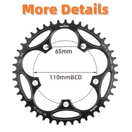 goucrro 110/130 BCD Chainring 36/38/40/42/44/46/48/50/52/54/56/58/60T Round Narrow Wide Bicycle Chainring with 5 Screws for Road Bike Folding Bicycle(Black,110BCD-52T)