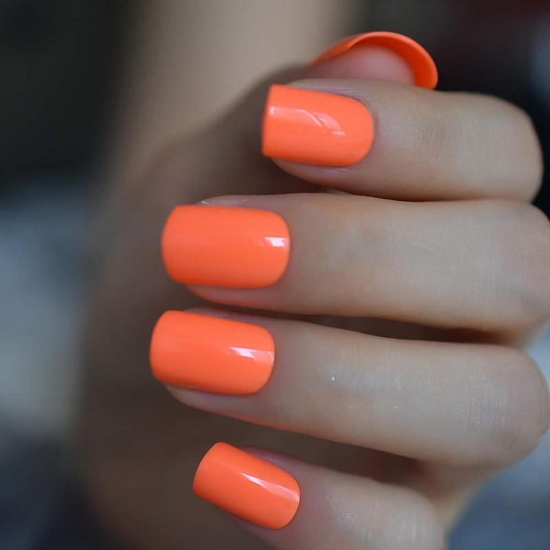 EchiQ Neon Fake Nails Short for Daily Wear Square Natural