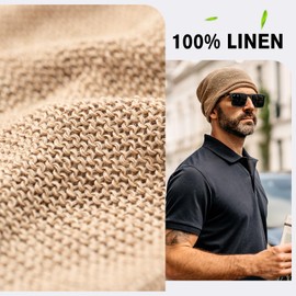 TOP-EX L/XL/XXL 100% Linen Beanie Summer Cooling Organic Eco-Friendly Fashion, Beige, X-Large-XX-Large