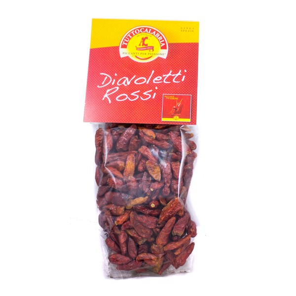 TuttoCalabria, Calabrian Diavoletti Rossi, Small Dried Hot Chili Peppers, 50g, All Natural, Non-GMO, Product of Italy