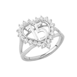 Dazzling Sterling Silver CZ Open Heart Quinceanera Ring (Size 7)