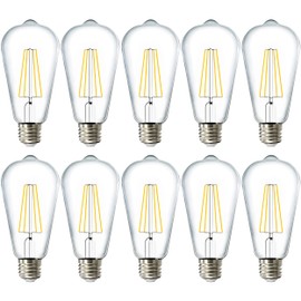 Sunco 10 Pack Edison Bulbs LED ST64, Clear Vintage Filament Waterproof Bulb, 800 LM, 8.5W (60W Equivalent), ST19, 2700K Soft White, E26 Medium Base, Decorative Dimmable UL