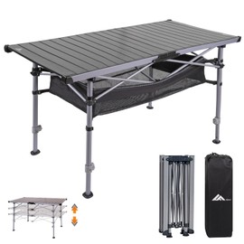 Ablazer Camping Table with Carry Bag, Adjustable Height Portable Table for Outdoor, Camping, Picnic, Beach, Aluminum Picnic Roll-up Table for 4-6 Person