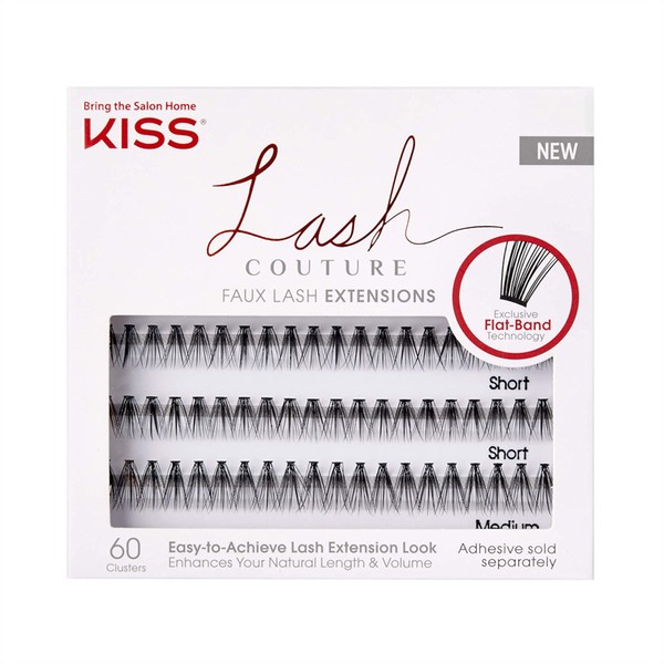 KISS Lash Couture Faux Lash Extensions, Style 'Venus', Exclusive Flat-Band Technology, Short & Medium Length, 60 Individual Lash Clusters