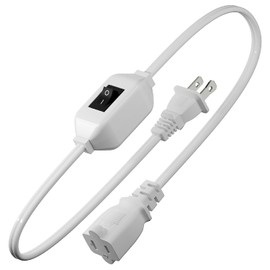 16AWG On/Off Switch Extension Cord 0.6Meter Polarized with On/Off Switch 12A/125V, Extension Cord with Inline On-Off White Color