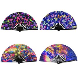 UV Glow Rave Fan Bamboo Folding Clack Hand Fan for Men Women Decor Gift Party Disco Dance Pride Festivals Accessory fans for line dancers - Style: B
