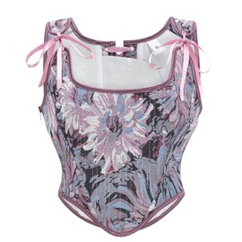 CONCINEROS Women's Summer Floral Corset Tops for Women Vintage Y2k Tops Sleeveless Drawstring Crop Top