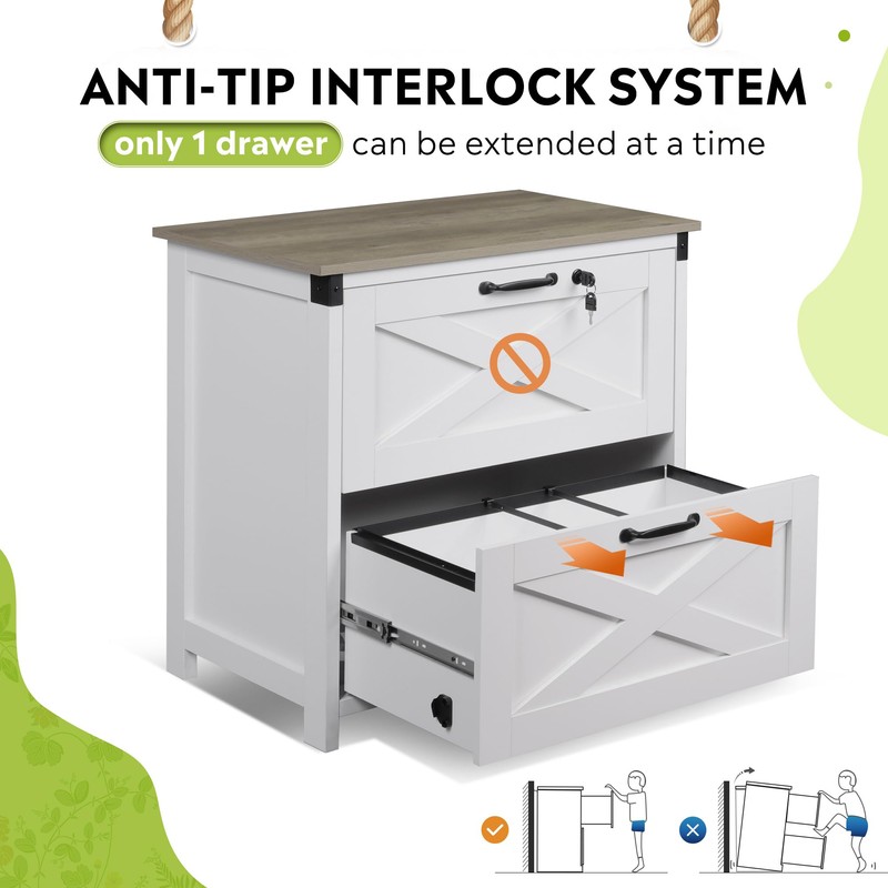 DEVAISE 2 Drawer Farmhouse File Cabinet with Lock, Lateral Filing