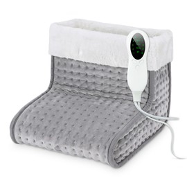 DEWEL Electric Foot Warmer with Washable Lining, 30-60°C Fast Heating, Electric Foot Warmer with 10 Temperature Levels and 3 Timer Settings, Light Grey