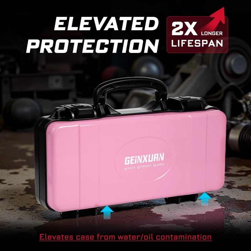 Geinxurn 11”Pink Tools Box, Portable Steel Heavy-duty Tool Case with