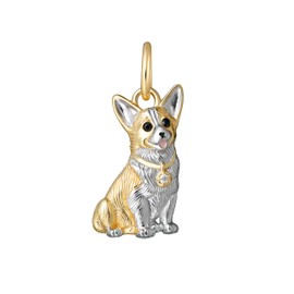 SCAMPER & CO .925 Sterling Silver 18K Gold & Rhodium Plated Corgi Charm - Cubic Zirconia Dog Charms for Bracelets & Necklaces - Hypoallergenic & Nickel-Free Jewelry