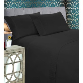 Elegant Comfort Luxury Best, Soft, and Coziest 4-Piece Bed Set 1500 Premium Hotel Quality Microfiber |Quilted Design on Flat Sheet and Pillowcases| Wrinkle Free, King, Black