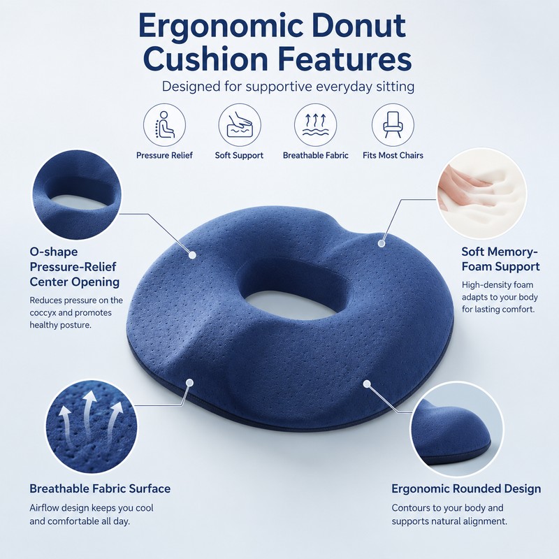 Donut Seat Cushion for Sitting Comfort – Soft Padded Chair