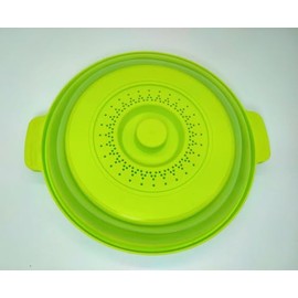 Microwave Food Cover With Handle - Collapsible And Vented Silicone Splash Guard With Tray - For Microwave Food Heating-Splash Guard Can Be Used As a Draining Basket For Washing Vegetables (greener)