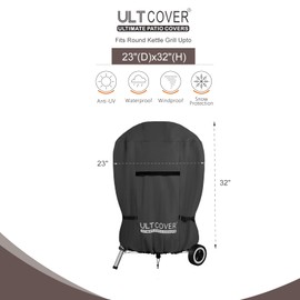 ULTCOVER Outdoor Waterproof Charcoal Kettle Grill Cover for Most 18 inch Round Smoker Size Up to 23” Dia x 32” H, Black