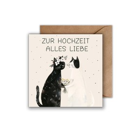 WBdesignz Wedding Card with Couple of Cats with Envelope - Lovely Greeting Card for Wedding for Cat Lovers - "Zur Hochzeit alles Liebe" - Cute Animal Motif Card Square (125 x 125 mm)