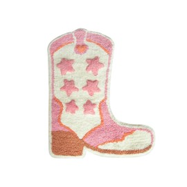 Sass & Belle Cowboy Boot Tufted Bath Mat – Fun Pink & Green Western Design, Soft Cotton Bathroom Accessory, Non-Slip 61x47cm Rug, Stylish & Absorbent Bath Mat for Everyday Use or Décor