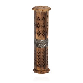 NKlaus Incense Holder Octagonal Incense Tower 32 x 6 cm Mango Wood with Brass Motif 11260
