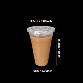 UQUABESO Clear Plastic Cups with Flat Lids, Disposable Iced Coffee Cups Smoothie Cup for Hot Cold Drinks, 24 oz Large To Go Milkshake Cups for Take Out Juice Soda Lemonade Beverage (50 Pack)