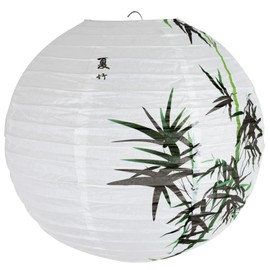 Paper Lampshade Hanging Light Shade 30cm, Oriental Ribbed Japanese Ceiling Fixture with Cherry Blossom & Floral Patterns, Perfect for Home Lighting, Wedding,Party & Boho Decor (Bamboo)