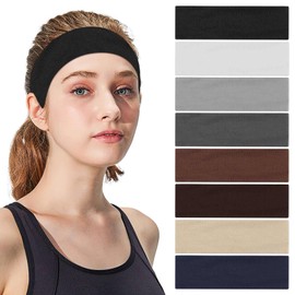 Breites Haarband Damen Sport Stirnband Herren,8 Stück rutschfeste Stirnbänder Elastisches Tuch Kopfband Schweiß Haarbänder Sportstirnband für Yoga Laufen Exercise Mehrfarbig 19,5 x 5cm